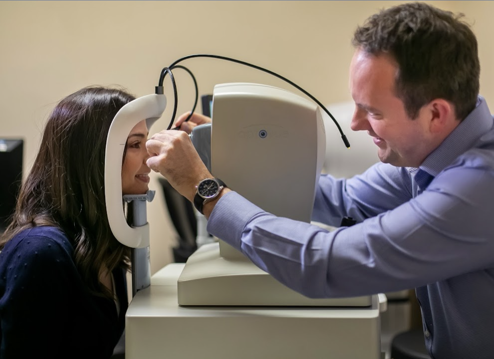 Dr. Swanic doing a LASIK pre-operative check on a patient in Las Vegas.